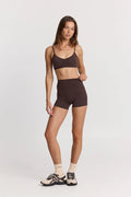 ButterSoft Yoga Set in Espresso - Foldover Shorts + Ruched Bra — main image