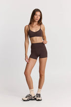 ButterSoft Yoga Set in Espresso - Foldover Shorts + Ruched Bra — main image