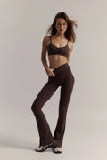 ButterSoft Yoga Set in Espresso - Foldover Flares + Ruched Bra — main image