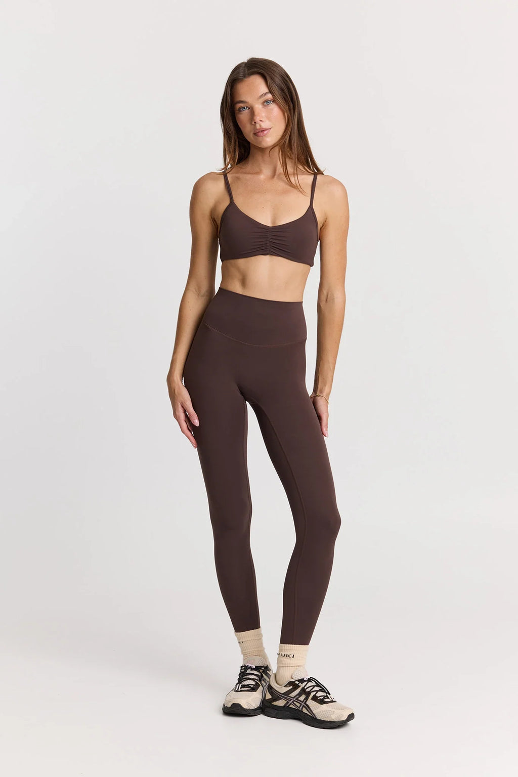 ButterSoft Yoga Set in Espresso - Legging + Ruched Bra — main image