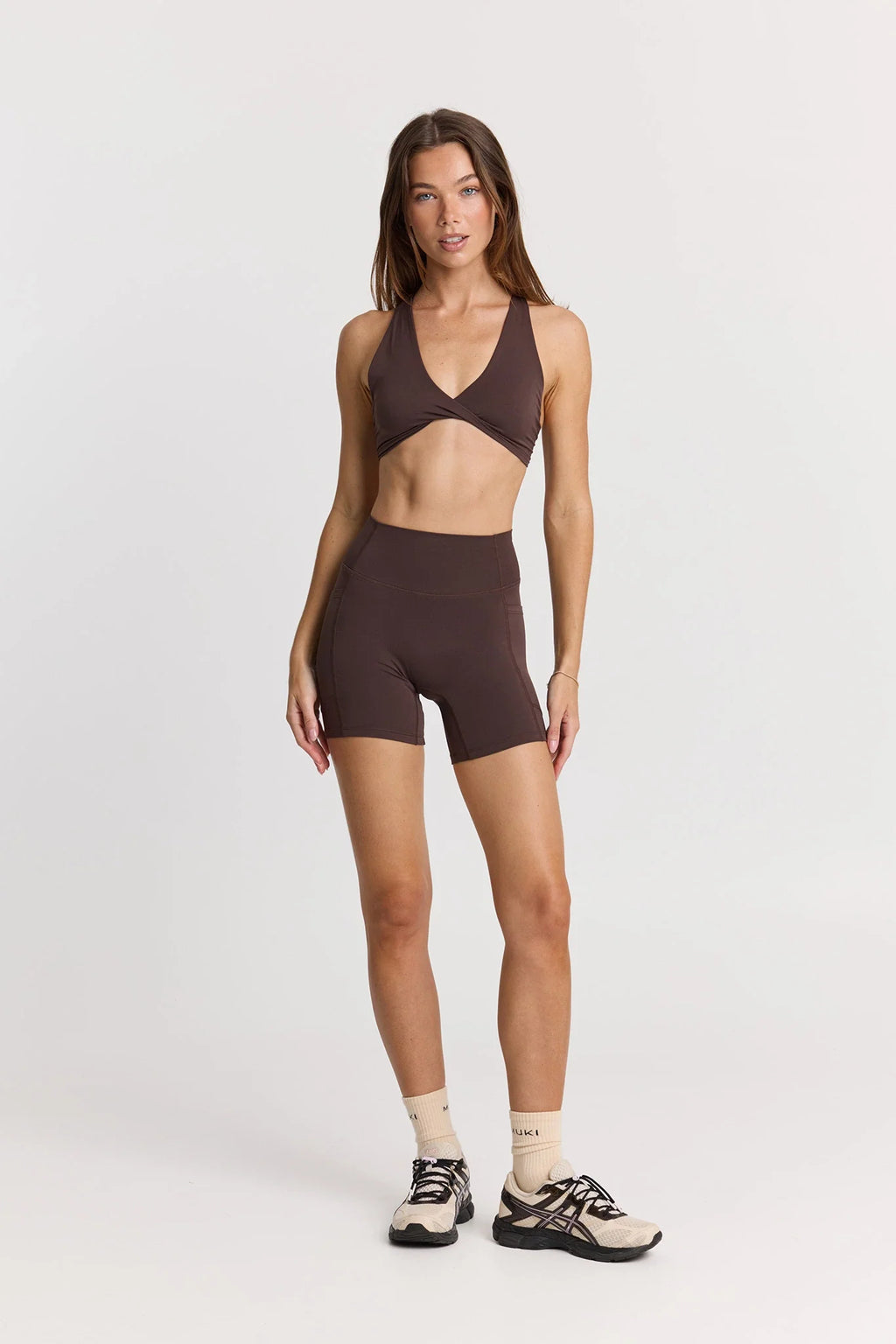 ButterSoft Yoga Set in Espresso - Pocket Short + Twist Crop — main image