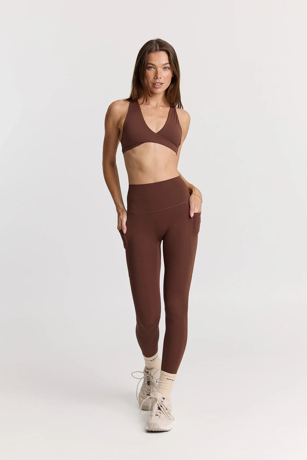 ButterSoft Yoga Set in Chocolate - Pocket Legging + Twist Crop — main image
