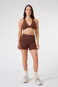 Buttersoft Yoga Set in Chocolate - Crop Top + Short — main image