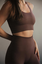 High Support Seamless Ribbed Sports Bra in Chocolate — image 2