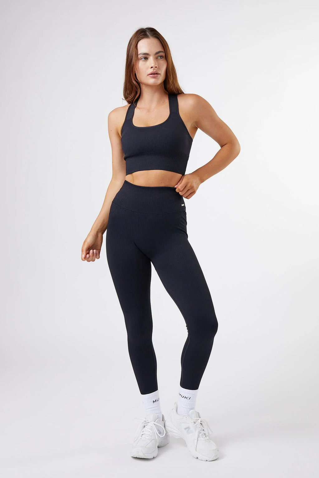 High Support Seamless Ribbed Sports Bra in Black — image 3