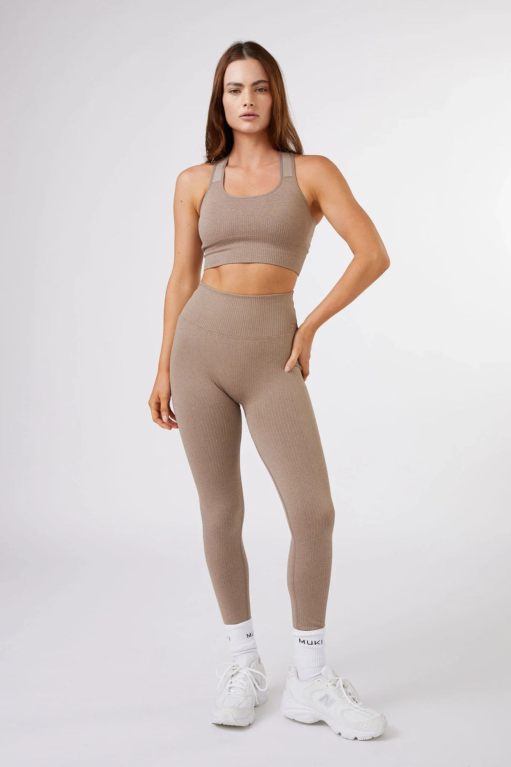 High Support Seamless Ribbed Sports Bra in Latte — image 3