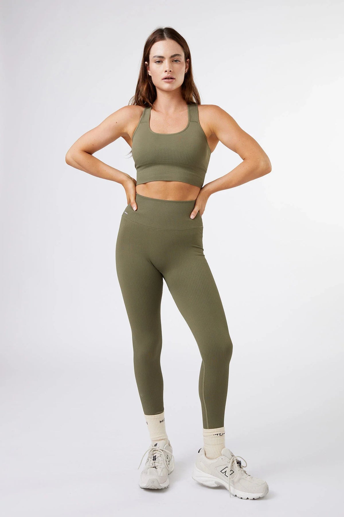 High Support Seamless Ribbed Sports Bra in Olive Green — image 3