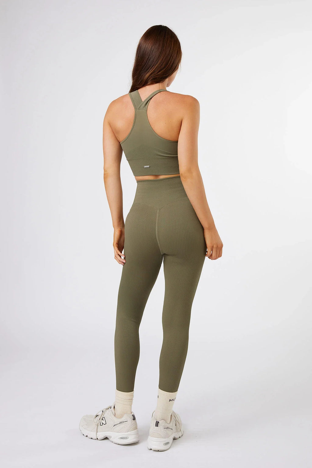 High Support Seamless Ribbed Sports Bra in Olive Green — image 5