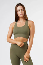 High Support Seamless Ribbed Sports Bra in Olive Green — main image