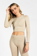 Seamless Ribbed Crop Long Sleeve in Cream — main image