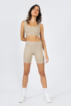 Seamless Ribbed Gym Short in Beige — image 3