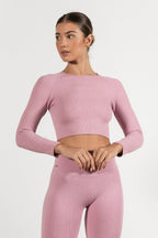 Seamless Ribbed Long Sleeve Crop Top in Lilac — main image