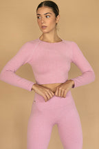 Seamless Ribbed Long Sleeve Crop Top in Lilac — image 2