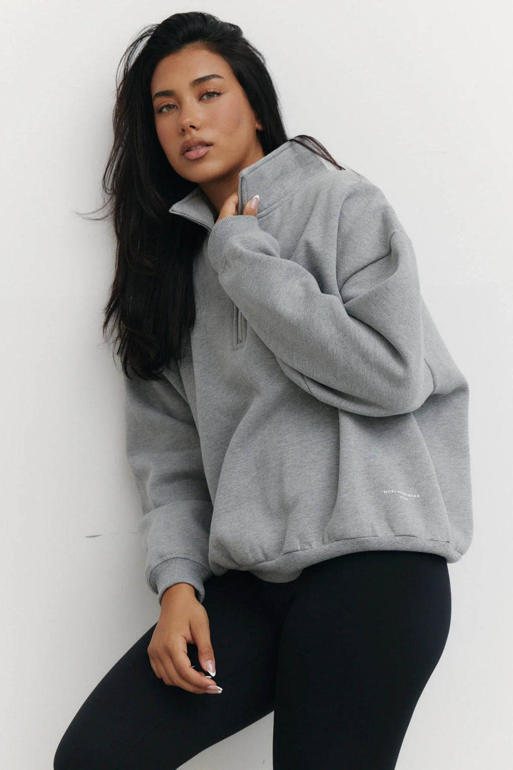 Oversized Fleece Quarter Zip Sweat in Grey Melange — image 4