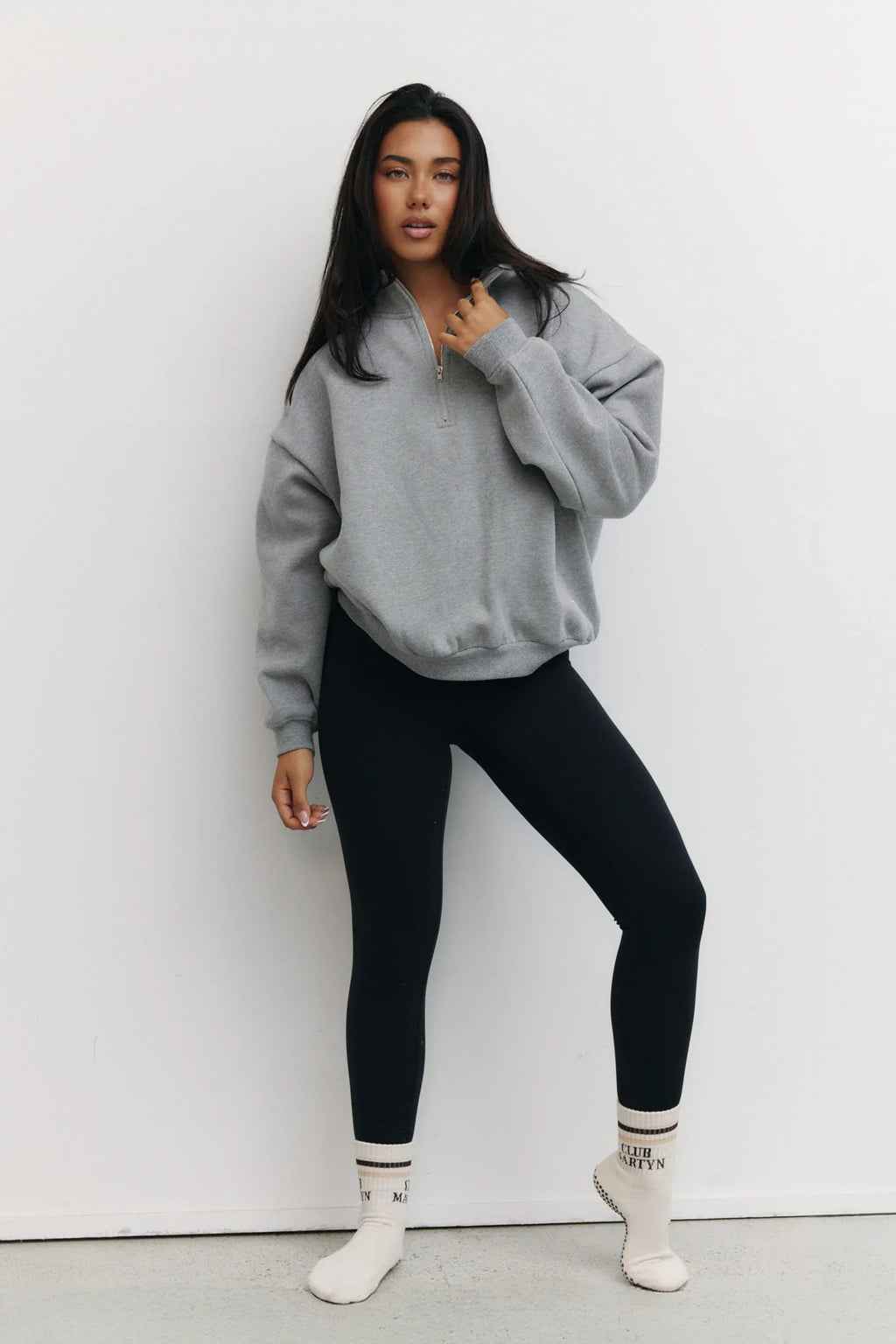Oversized Fleece Quarter Zip Sweat in Grey Melange — image 2