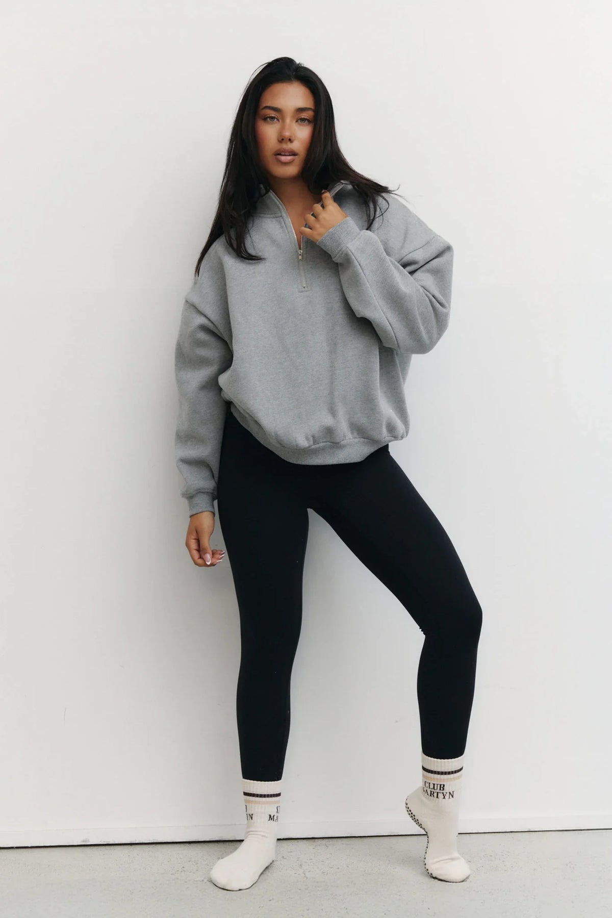 Oversized Fleece Quarter Zip Sweat in Grey Melange — image 2