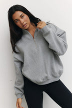 Oversized Fleece Quarter Zip Sweat in Grey Melange — image 3
