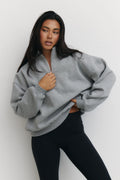 Oversized Fleece Quarter Zip Sweat in Grey Melange — main image