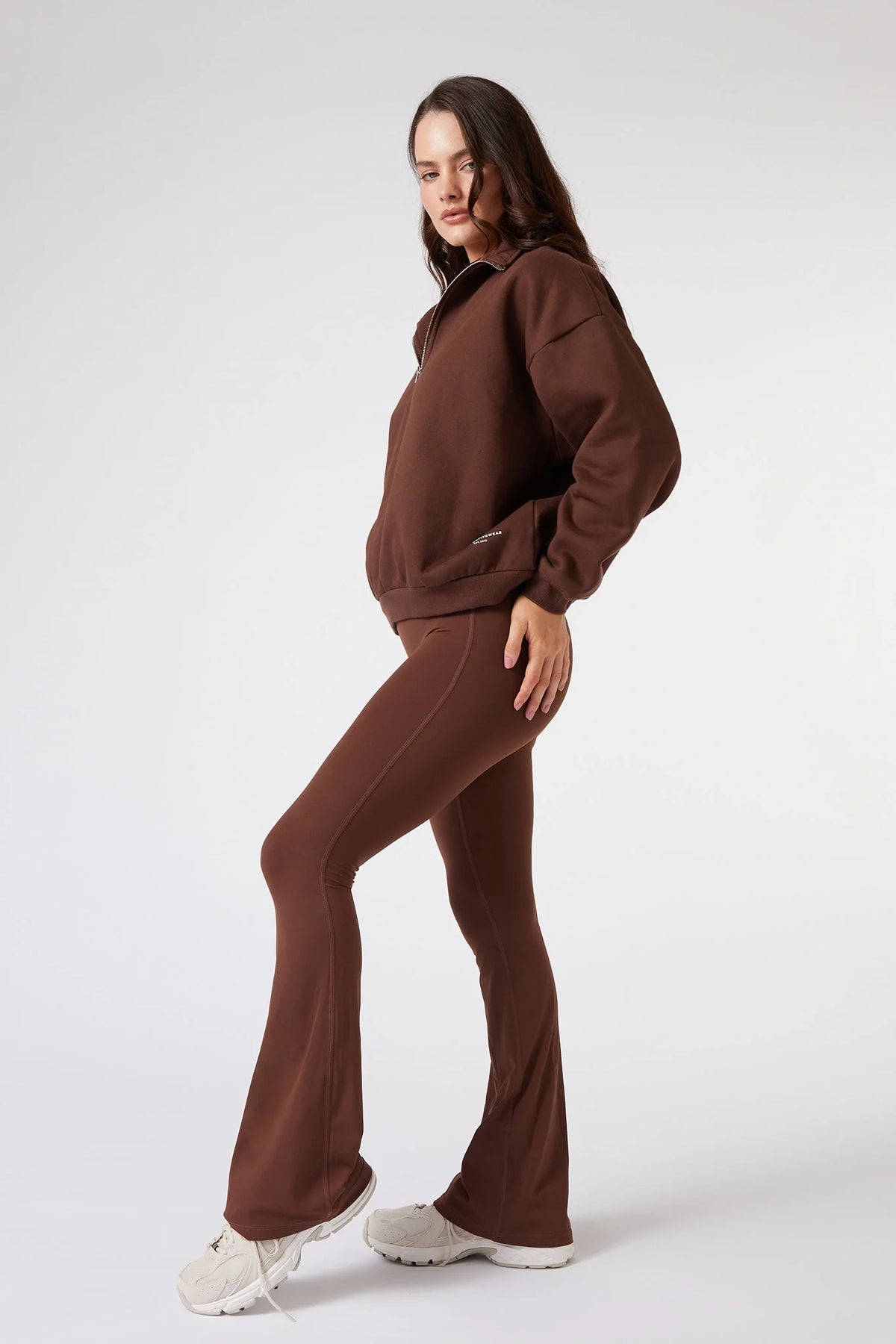 Oversized Fleece Quarter Zip Sweat in Chocolate — image 4