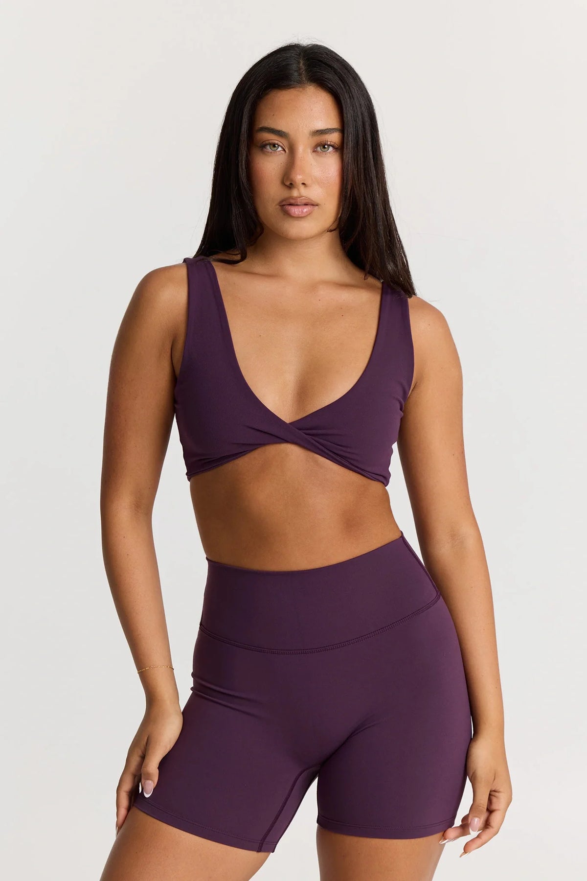 Sculpt Twist Crop Top in Deep Plum — main image