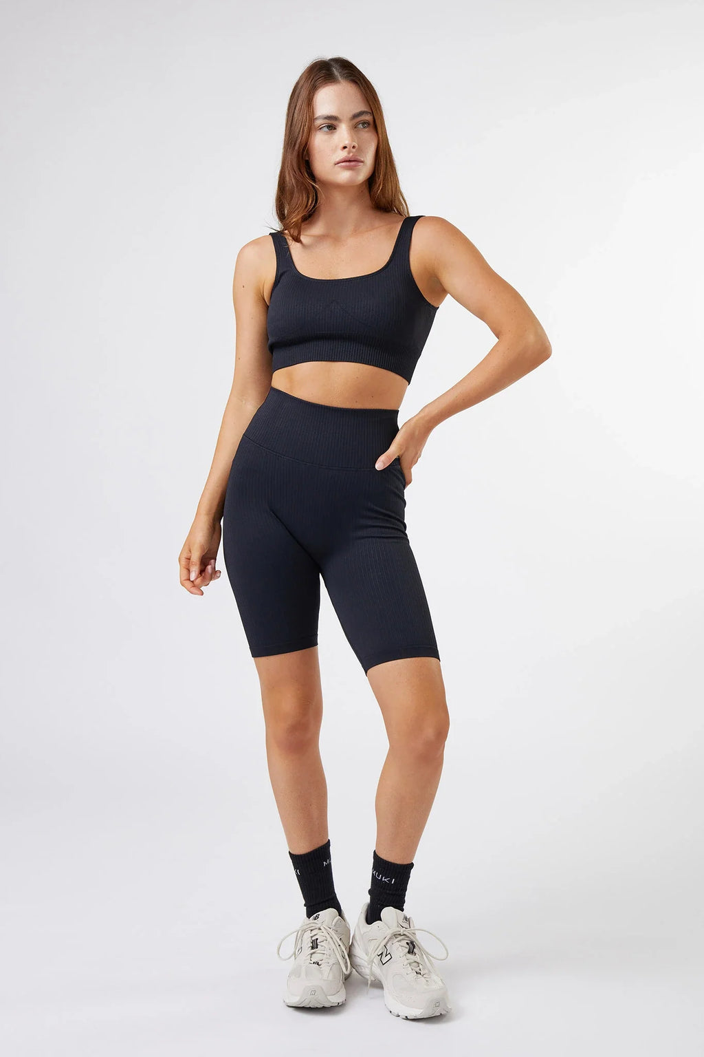 Seamless Ribbed Biker Short in Black — image 3