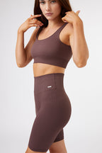 Seamless Ribbed Biker Short in Chocolate — image 2