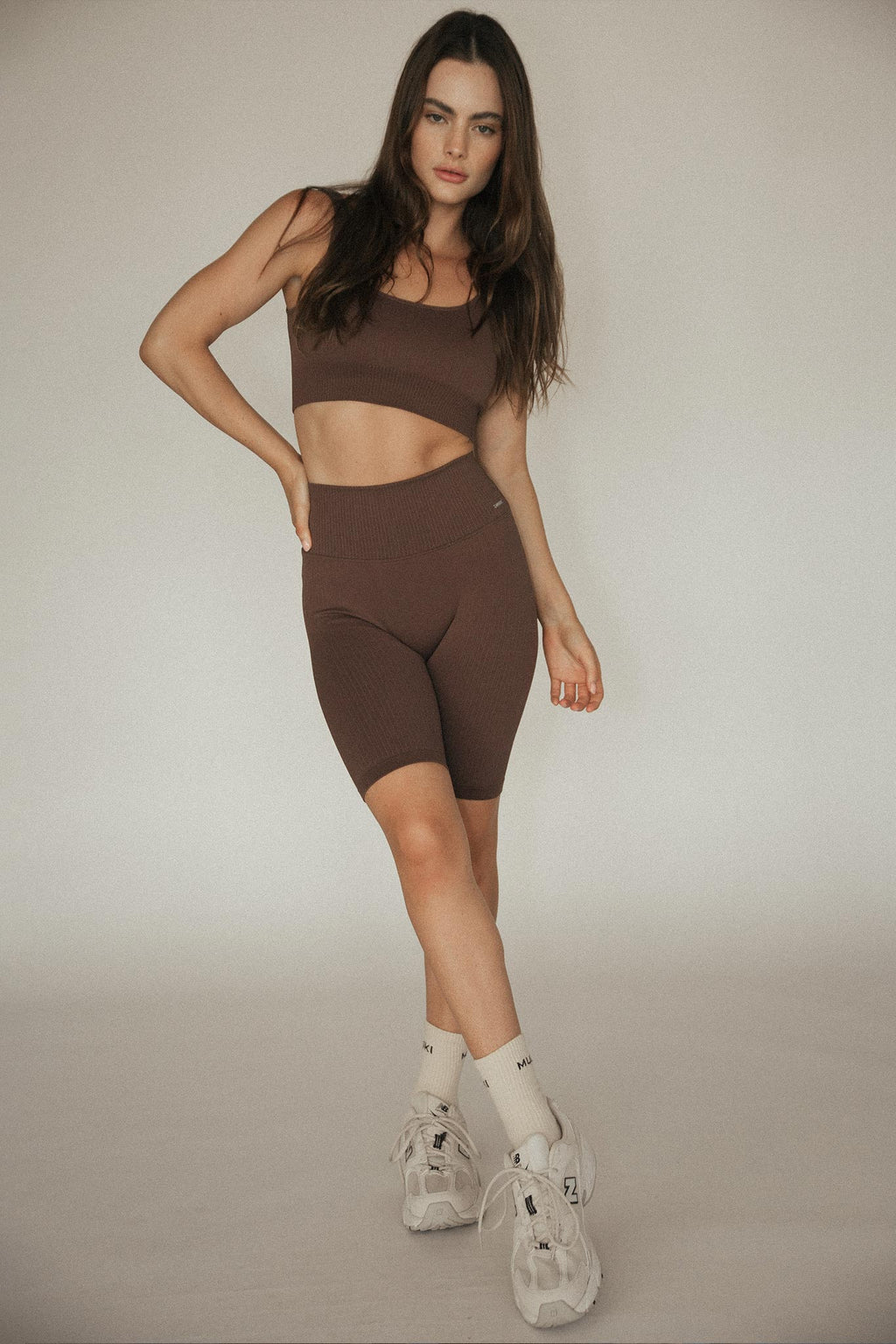 Seamless Ribbed Biker Short in Chocolate — image 6