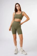 Seamless Ribbed Biker Short in Olive Green — image 2
