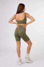 Seamless Ribbed Biker Short in Olive Green — image 4