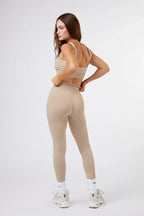 Seamless Ribbed Sports Bra in Beige — image 4
