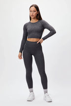 Seamless Ribbed Long Sleeve Crop Top in Charcoal — image 3
