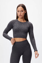 Seamless Ribbed Long Sleeve Crop Top in Charcoal — main image