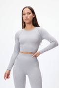 Seamless Ribbed Long Sleeve Crop Top in Cloud — main image