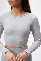 Seamless Ribbed Long Sleeve Crop Top in Cloud — image 2