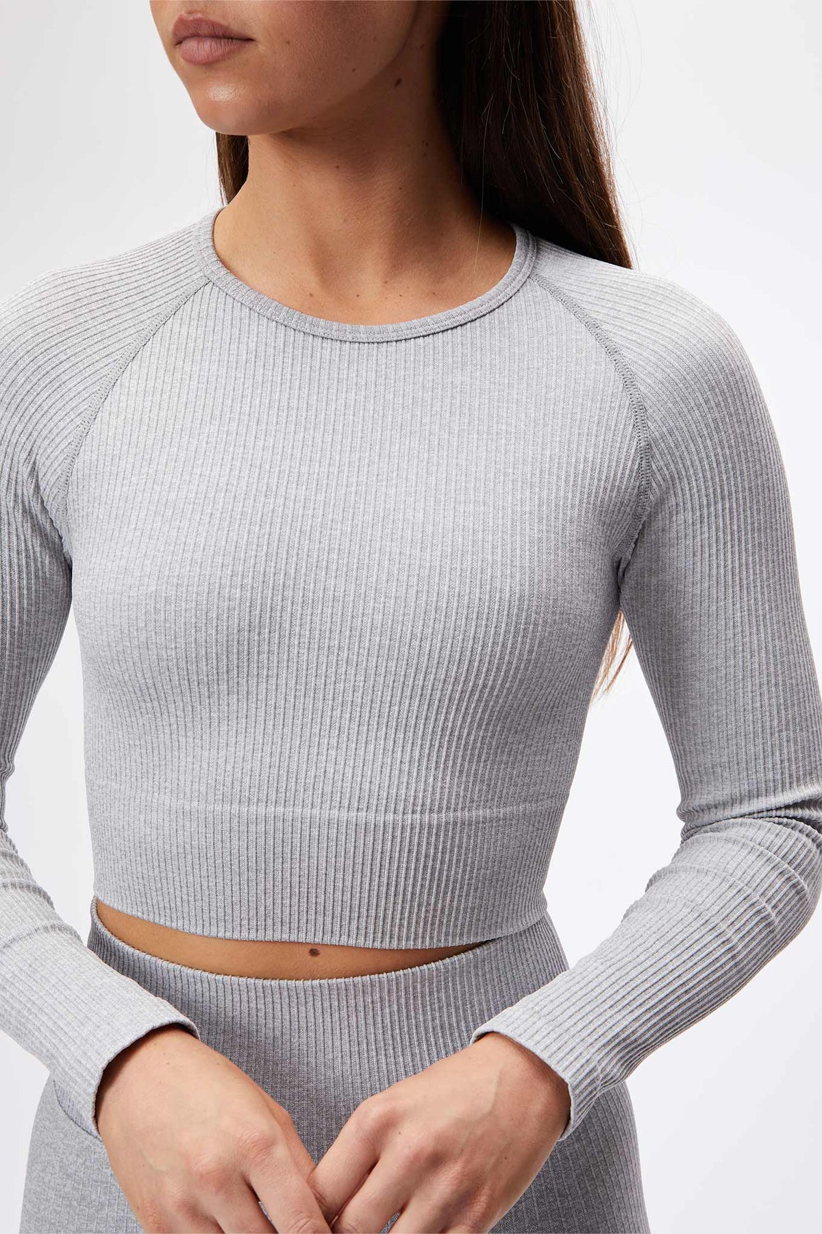 Seamless Ribbed Long Sleeve Crop Top in Cloud — image 2