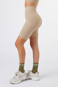 Seamless Ribbed Biker Short in Beige — main image