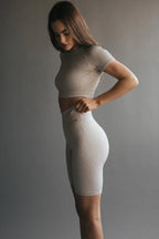 Seamless Ribbed Biker Short in Beige — image 2