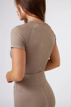 Seamless Ribbed Short Sleeve Crop Top in Latte — image 2
