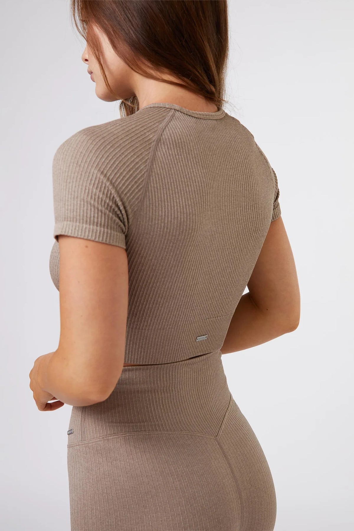 Seamless Ribbed Short Sleeve Crop Top in Latte — image 2