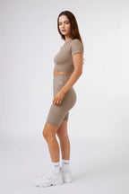 Seamless Ribbed Short Sleeve Crop Top in Latte — image 4
