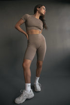 Seamless Ribbed Biker Short in Latte — image 6
