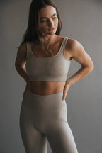 Seamless Ribbed Sports Bra in Beige — image 5