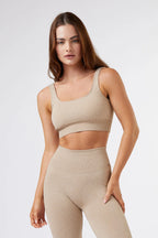 Seamless Ribbed Sports Bra in Beige — main image