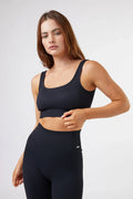 Seamless Ribbed Sports Bra in Black — main image