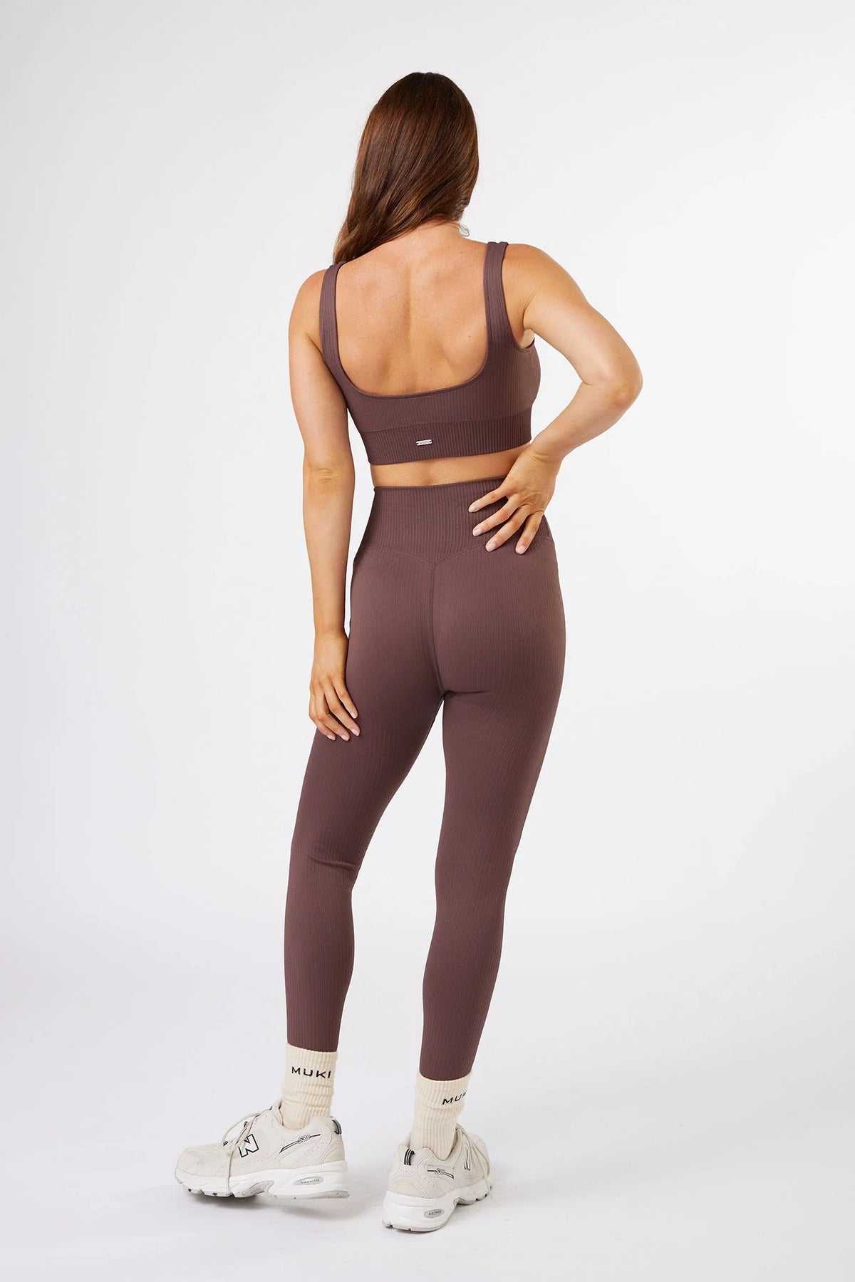 Seamless Ribbed Sports Bra in Chocolate — image 4