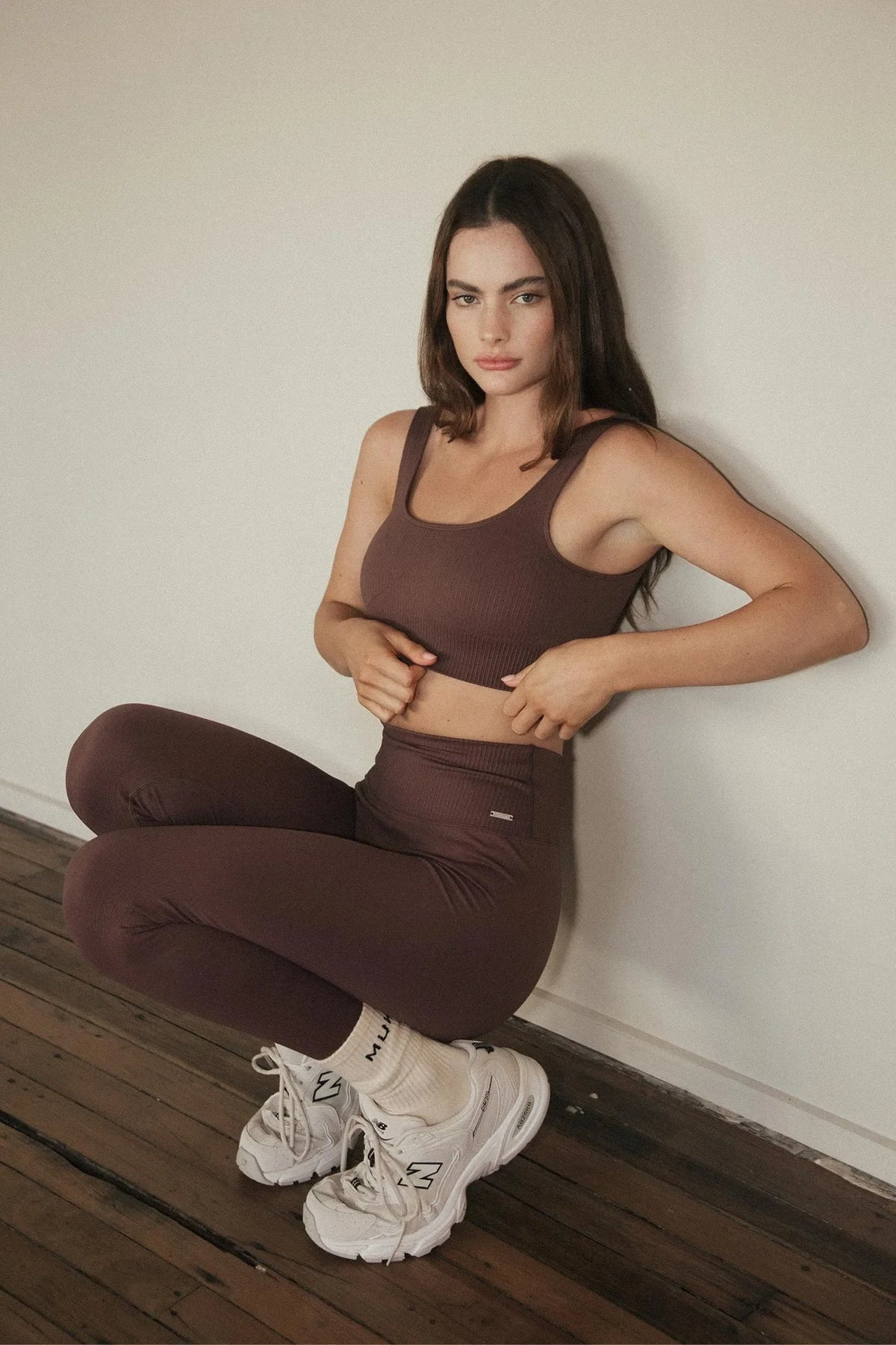 Seamless Ribbed Sports Bra in Chocolate — image 5