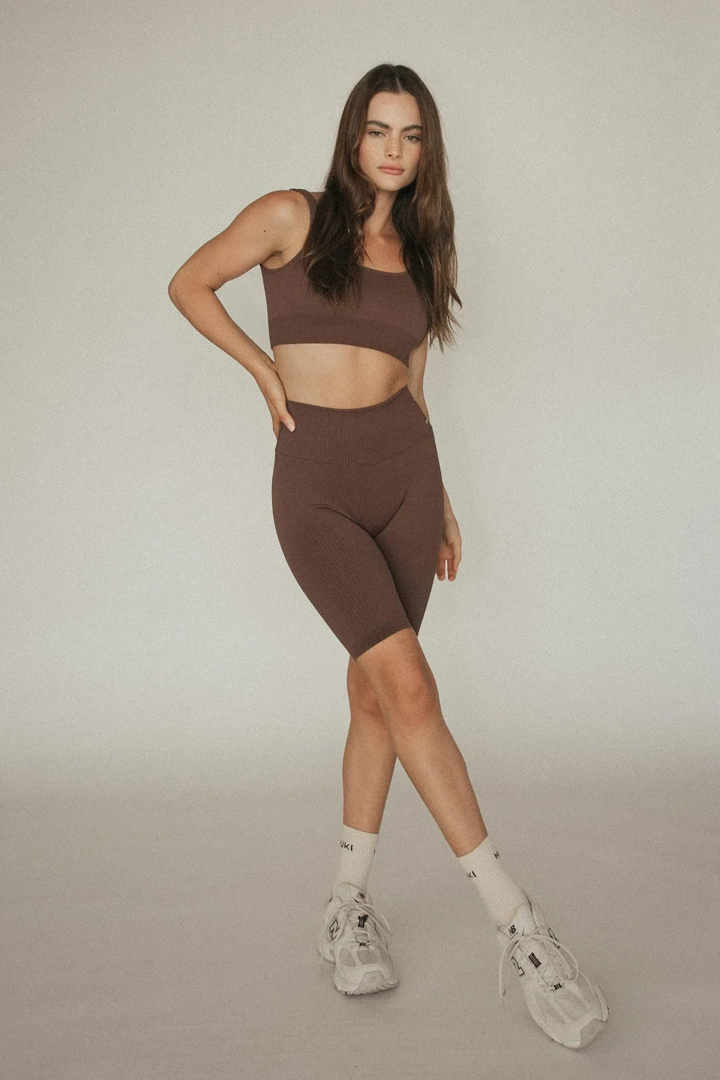 Seamless Ribbed Sports Bra in Chocolate — image 6