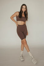 Seamless Ribbed Sports Bra in Chocolate — image 6
