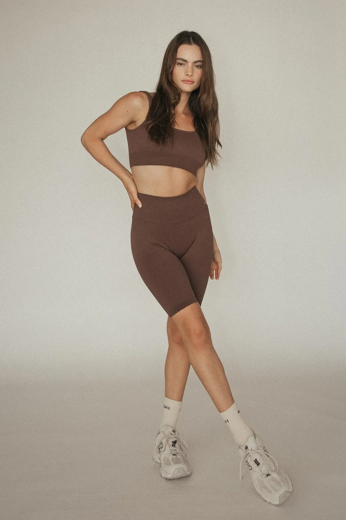 Seamless Ribbed Sports Bra in Chocolate — image 6