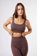 Seamless Ribbed Sports Bra in Chocolate — main image